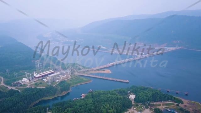 Krasnoyarsk hydroelectric power station on the Yenisei River. Russia, From Drone, Point of interest смотреть онлайн
