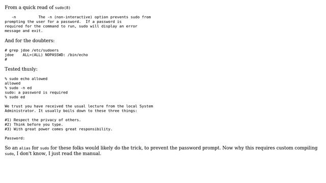 Unix & Linux: Prevent sudo from prompting for password when running non-permitted command смотреть онлайн