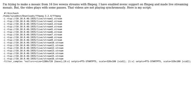 Unix & Linux: ffmpeg mosaic from wowza streams смотреть онлайн