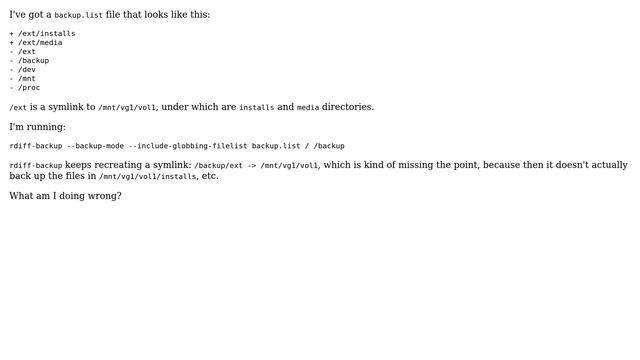 rdiff-backup keeps backing up a symlink, ignoring files under it смотреть онлайн