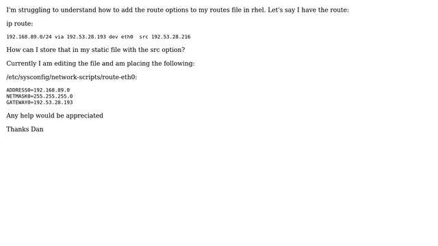 DevOps & SysAdmins: route add in rhel with src option смотреть онлайн