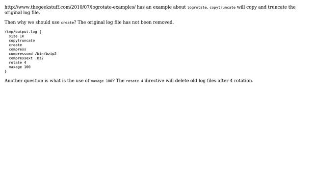 Unix & Linux: Why we should use create and copytruncate together? смотреть онлайн