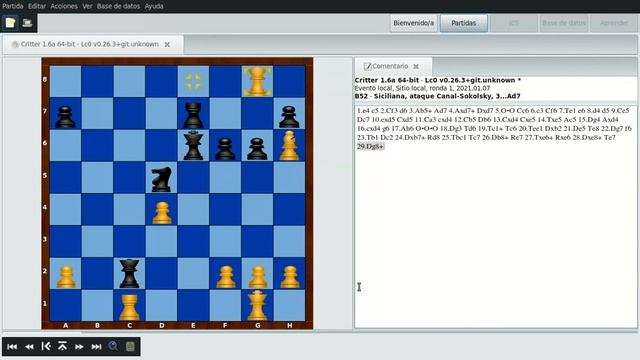 Critter 1.6a 64 bit vs Lc0 v0.26.3 - 1/3 - PYCHESS - DEBIAN GNU/LINUX смотреть онлайн