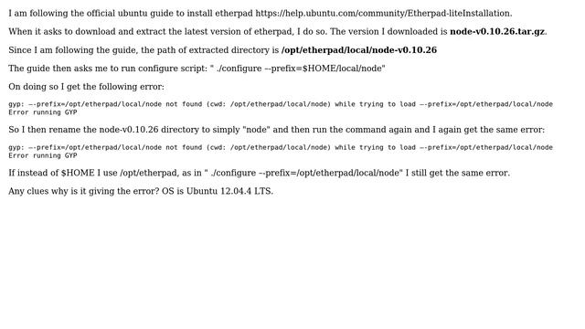 Ubuntu: Ehterpad configure script not finding the existing dir given via prefix option смотреть онлайн