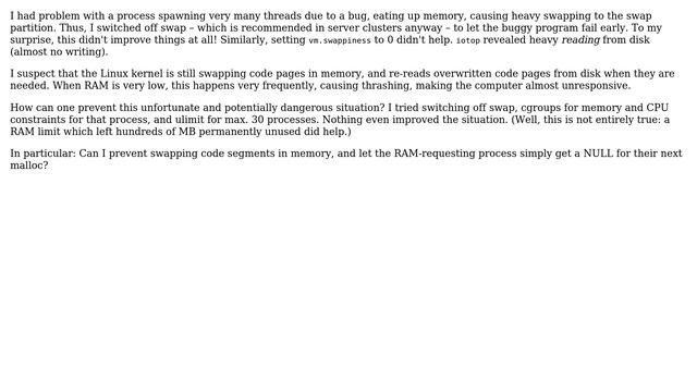 How to prevent kernel I/O thrashing in absence of swap memory on Linux? смотреть онлайн