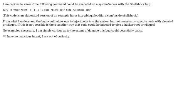 Unix & Linux: Can the shellshock bug be expoloited to run a command as a privileged user? смотреть онлайн