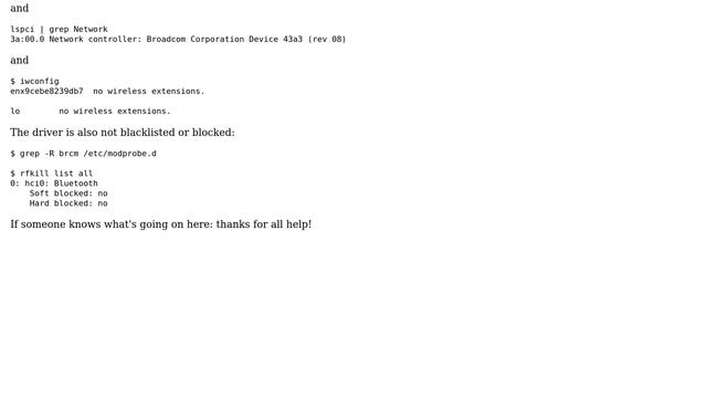 Dell XPS13 9350 broadcom wireless still does not work after upgrading to kernel 4.4 смотреть онлайн