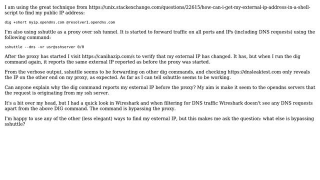 Unix & Linux: Why doesn't dig myip.opendns.com @resolver1.opendns.com use sshuttle's proxy? смотреть онлайн
