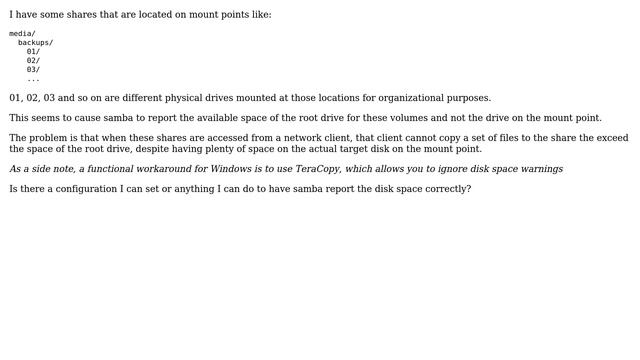 Samba reports incorrect disk space when on shared mount points not directly beneath /media смотреть онлайн