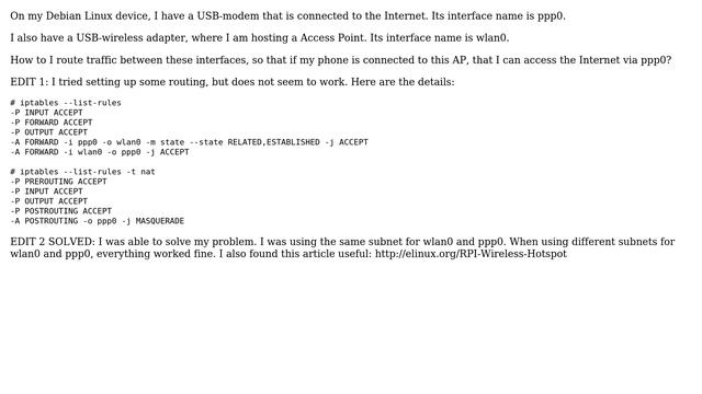 Internet routing between wlan0 and ppp0? смотреть онлайн