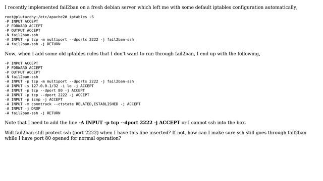 Unix & Linux: Adding iptables rules after implementing fail2ban смотреть онлайн