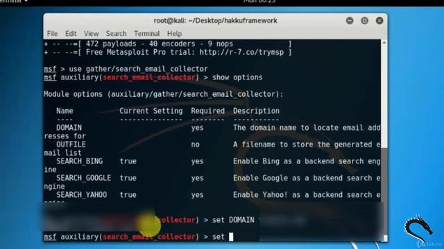 Gather email address using MSFCONSOLE Kali Linux смотреть онлайн