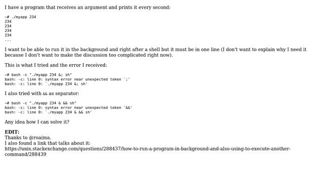 Can't run a background process and other command from bash in one line: unxepected token `;' смотреть онлайн
