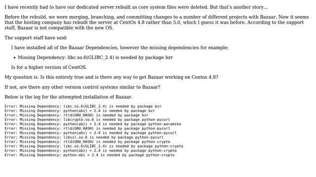 Version Control System similar to Bazaar needed for CentOS 4.8 dedicated hosting server смотреть онлайн