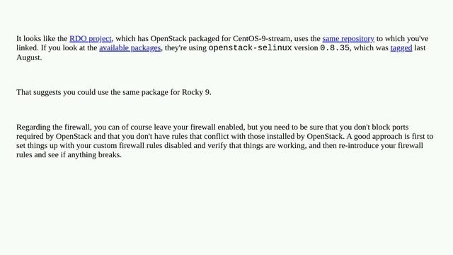 SELinux support for OpenStack deployment on Rocky Linux 9 смотреть онлайн