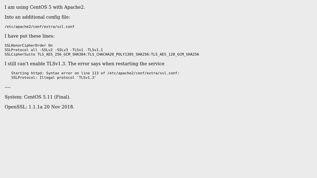 How to enable TLSv1.3 in Centos with Apache2? смотреть онлайн