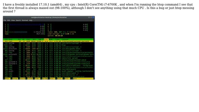 Htop is showing 100% cpu usage on thread 1 , on a fresh install of 17.10 смотреть онлайн