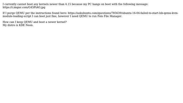 Ubuntu: Fails to boot Kernels newer than 4.15: LSB: QEMU KVM module loading script смотреть онлайн