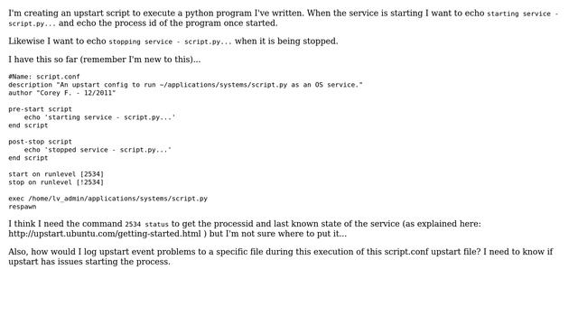 Ubuntu: Ubuntu upstart script execute a script.py program смотреть онлайн