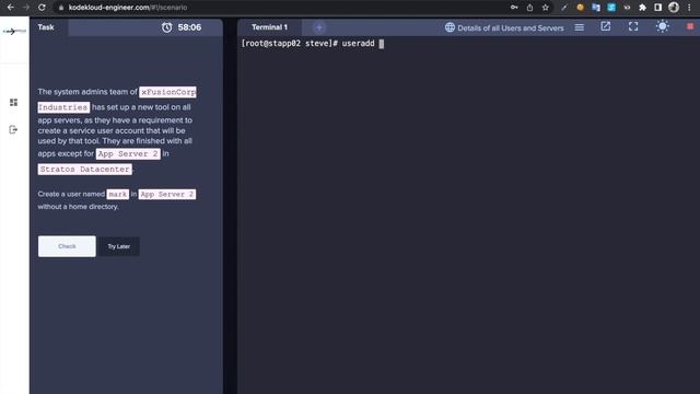Linux User Without Home kodekloud task смотреть онлайн