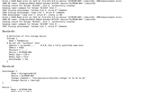 Input/output (read) errors in Bacula while setting up a Tape Drive + Autochanger смотреть онлайн