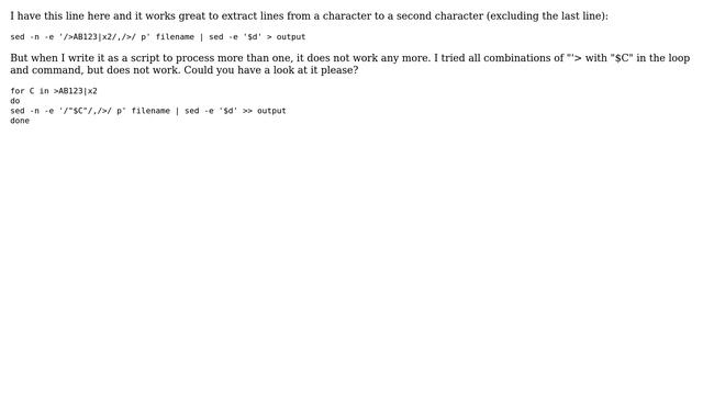Unix & Linux: Extract lines from character to character in a loop смотреть онлайн