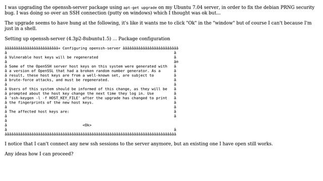 Ubuntu apt-get upgrade - how to click Ok in shell? смотреть онлайн