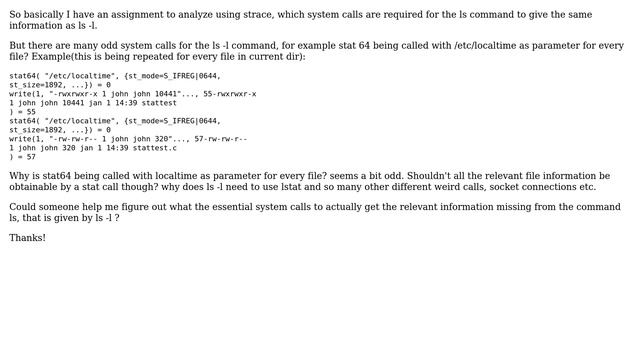 ls command required system calls compared to ls -l? смотреть онлайн