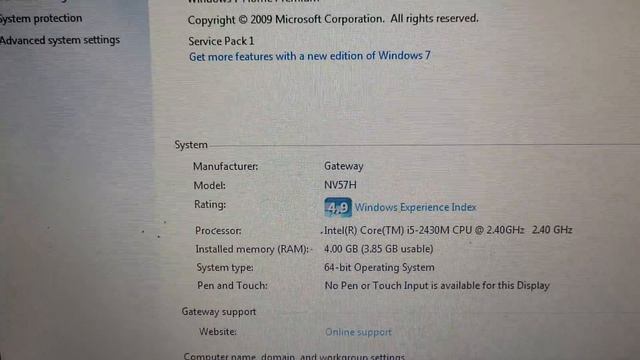 2011 Gateway NV57H58u running Windows 7 Home Premium SP1 x64 смотреть онлайн