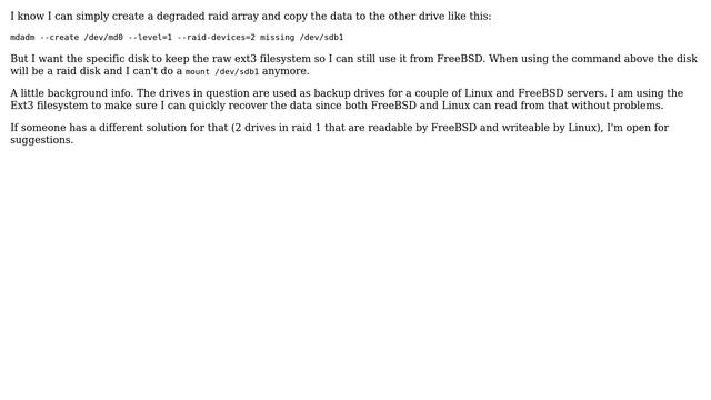Linux software RAID 1 without metadata on the drives (still mountable without the raid setup) смотреть онлайн