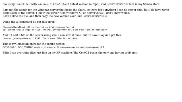 Linux: Can't overwrite files on samba store смотреть онлайн