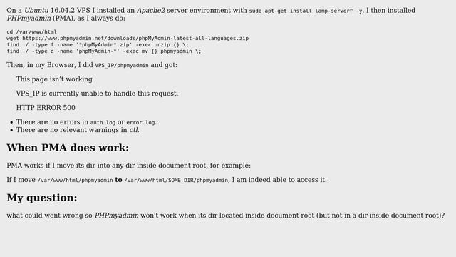 PHPmyadmin inaccessible on document root but accessible on any directory inside document root смотреть онлайн