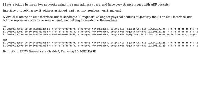 DevOps & SysAdmins: FreeBSD bridge ARP replies not forwarded смотреть онлайн