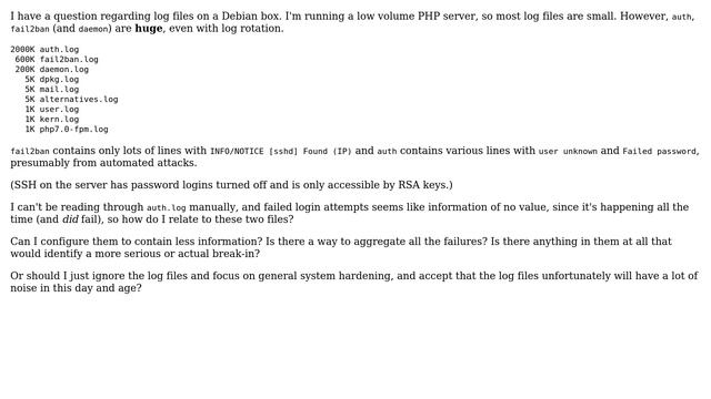 Unix & Linux: How do I relate to huge auth.log and fail2ban.log files? смотреть онлайн