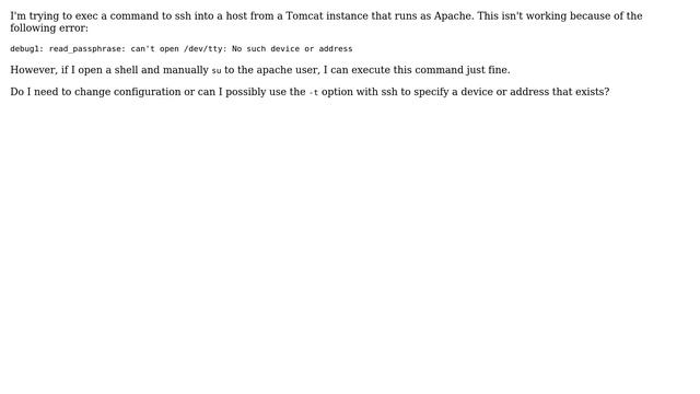 SSH with Apache giving no /dev/tty error смотреть онлайн