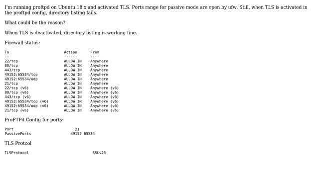 proftpd no directory listing after activating TLS смотреть онлайн