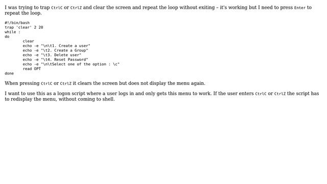 Trap Ctrl+C and repeat the while loop in Bash смотреть онлайн
