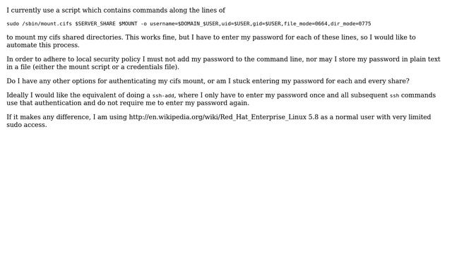 Unix & Linux: Can I automate mounting a cifs share without storing my password in plaintext? смотреть онлайн