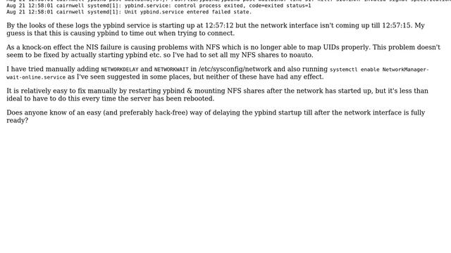 Delaying NIS & NFS startup till after network interface is fully ready on Fedora 17 смотреть онлайн