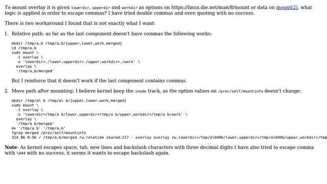 Unix & Linux: How to escape comma on mount options for overlay? смотреть онлайн