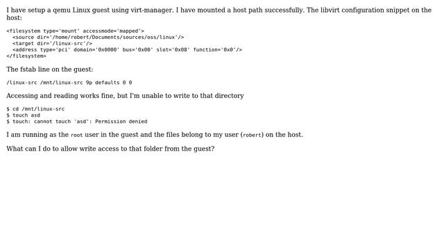 Write access denied when mounting folder from qemu guest смотреть онлайн