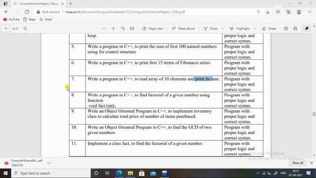class 12 question banks solutions computer science paper 1 Q7 10 sum of 10 nos in array Q8 factoria смотреть онлайн