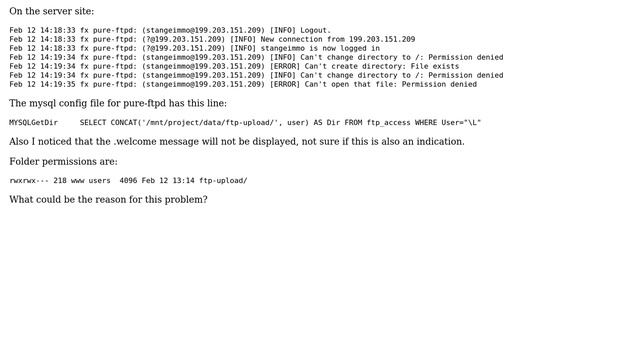 DevOps & SysAdmins: pure-ftpd returns 550 Can't change directory to /: Permission denied смотреть онлайн