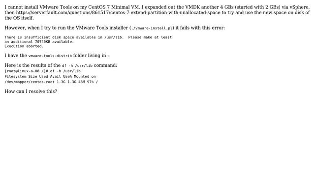 CentOS 7 issue - cannot install VMware Tools: There is insufficient disk space available in... смотреть онлайн