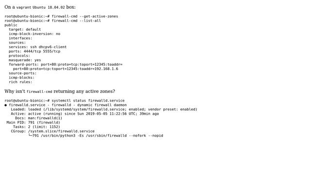 Unix & Linux: Firewalld not printing active zones смотреть онлайн
