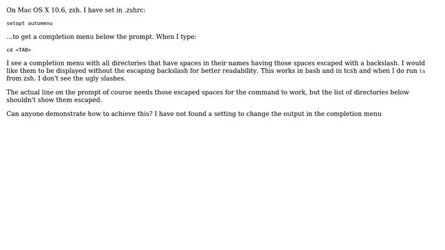 Unix & Linux: in zsh, how do I hide the backslashes in the completion menu смотреть онлайн
