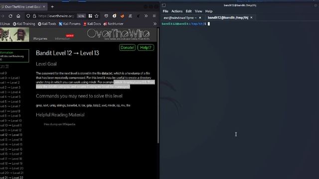 Over the Wire Bandit 11 12 & 13 walkthrough solution [ Learn Kali Linux's Basic] смотреть онлайн