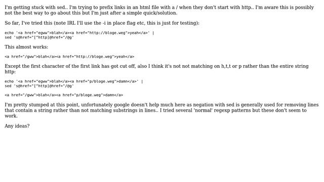 Unix & Linux: Sed replace portions of lines not beginning with http:// смотреть онлайн