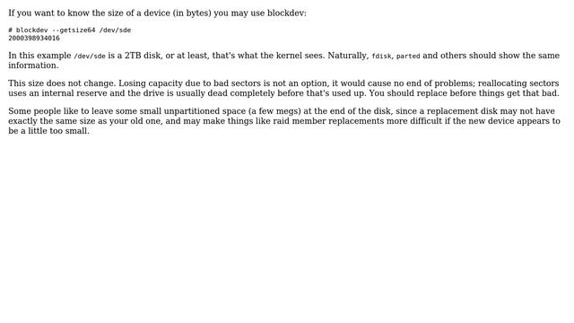 Does `/proc/partitions` and/or `fdisk -l /dev/sdX` provide me a reliable device size? смотреть онлайн