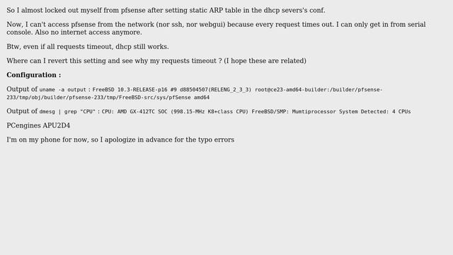 Almosy locked out of PfSense after setting static ARP table смотреть онлайн